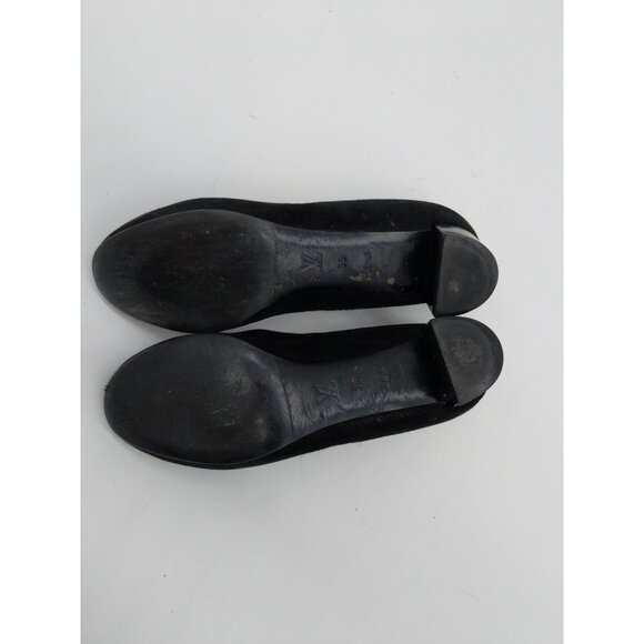 LOUIS VUITTON Womens Pump SZ 35 Leather Suede Kitten Block Heel Black Round Toe - Picture 11 of 14